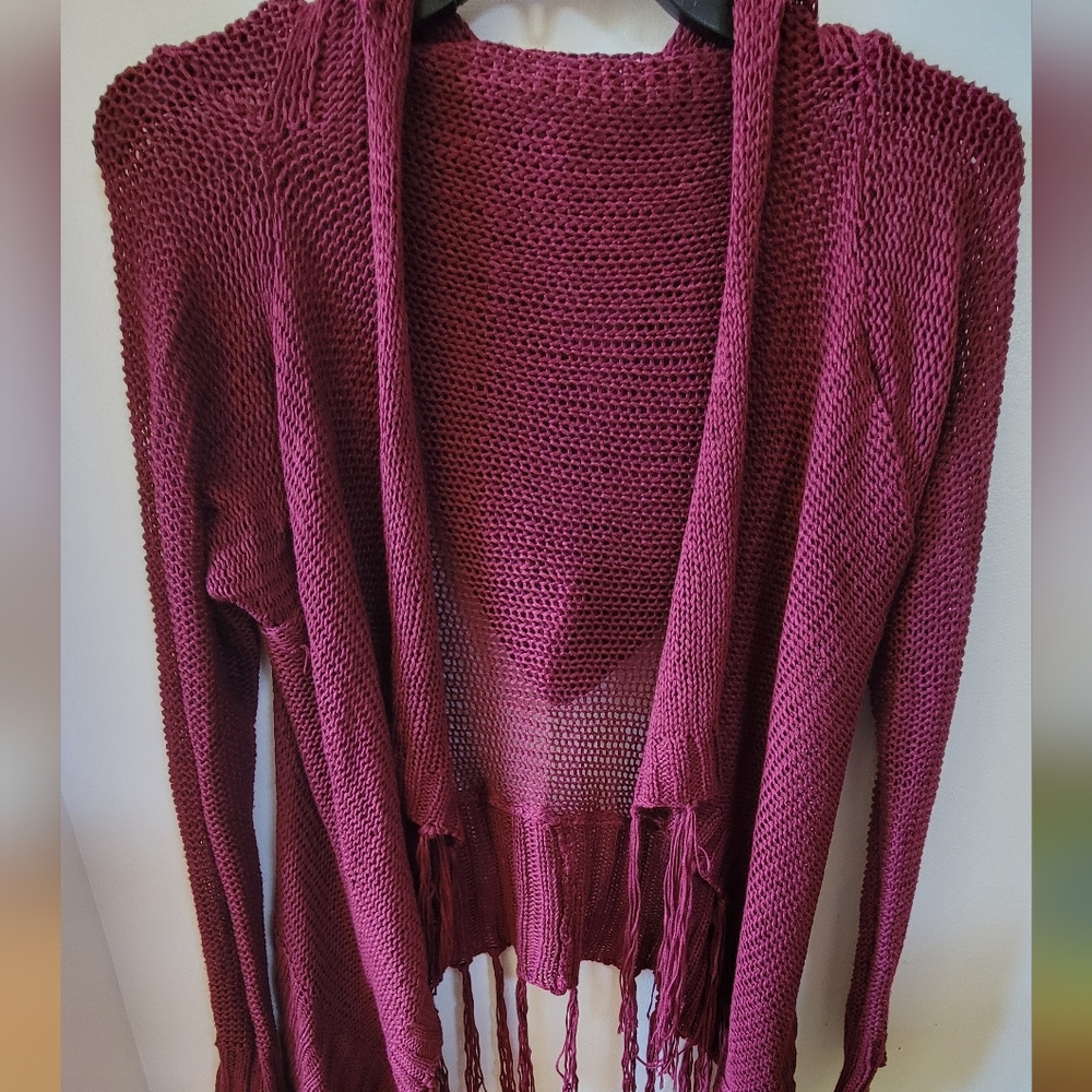POOF Cool Fridge hooded drop/ jacket sweater. Women's SizeL Maroon